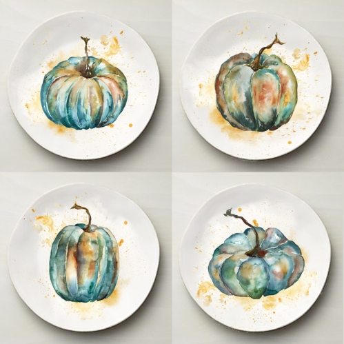 watercolor-teal-pumpkins-set-of-4